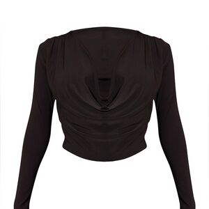 BLACK SOFT TOUCH COWL NECK LONG SLEEVE TOP